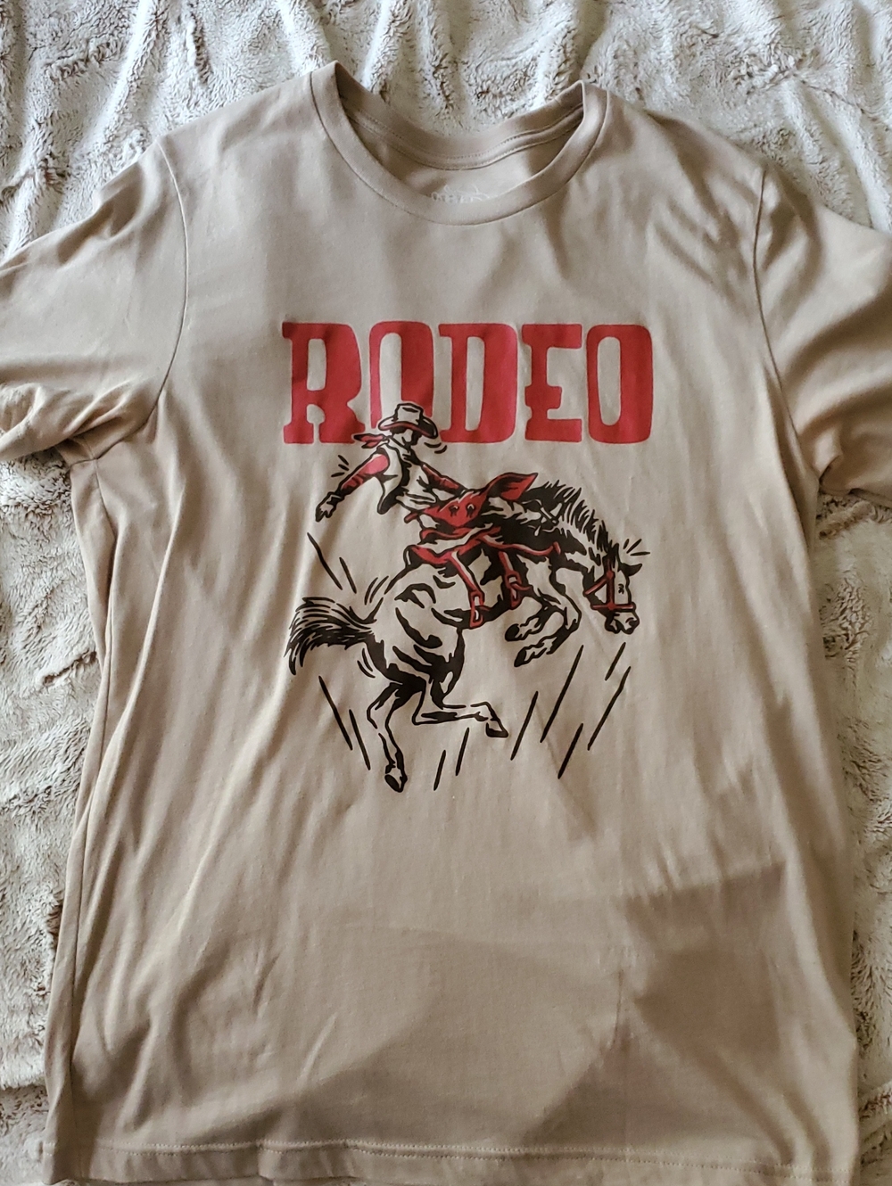 Beige Rodeo Graphic Crew Neck Tee - Unknown Brand